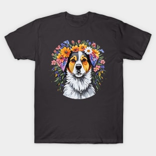 Shepherd Mix Dog with Floral Crown T-Shirt